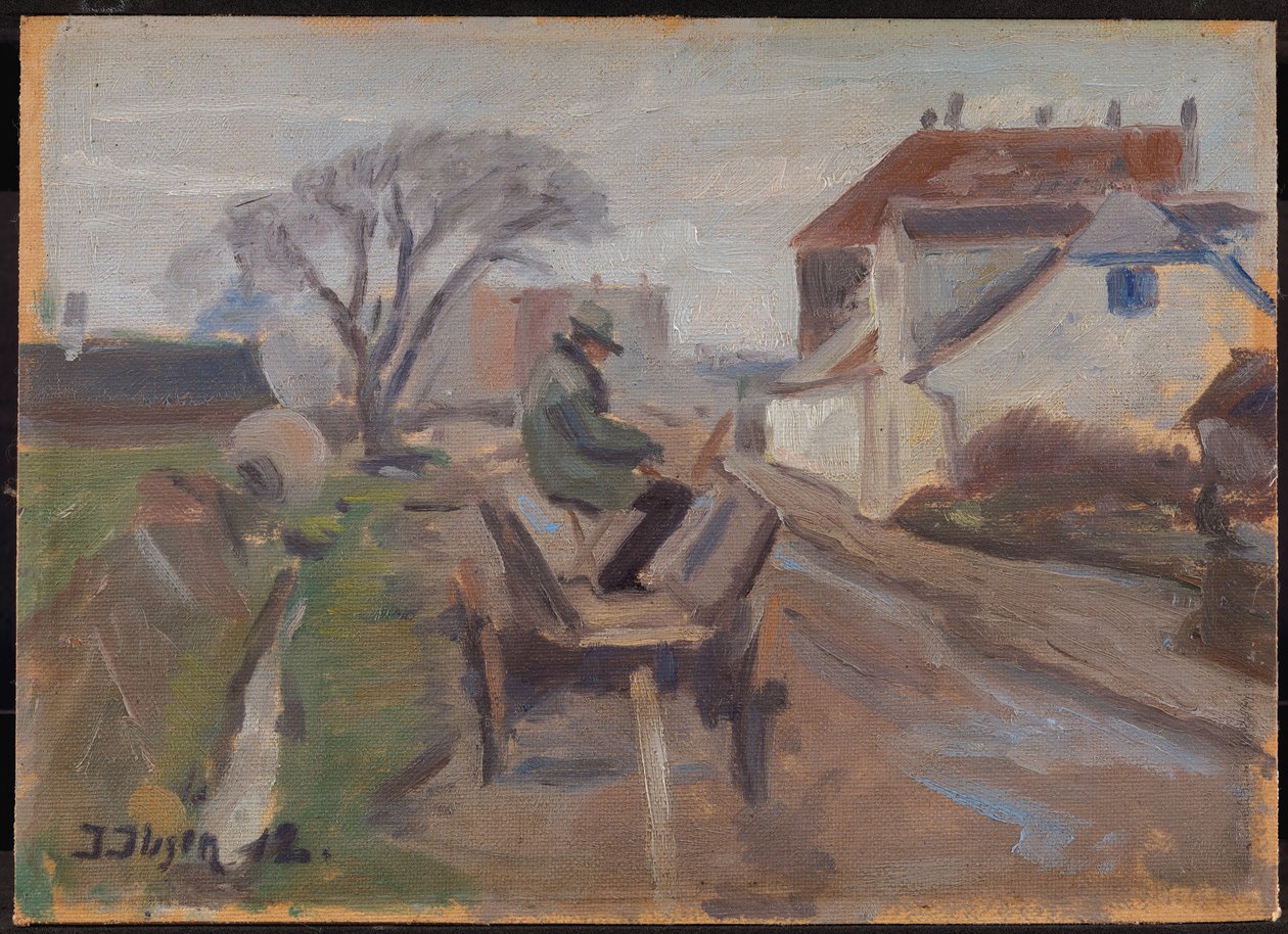 Der Maler Ølund Hansen sitzt in einem Wagen und malt von Immanuel Ibsen