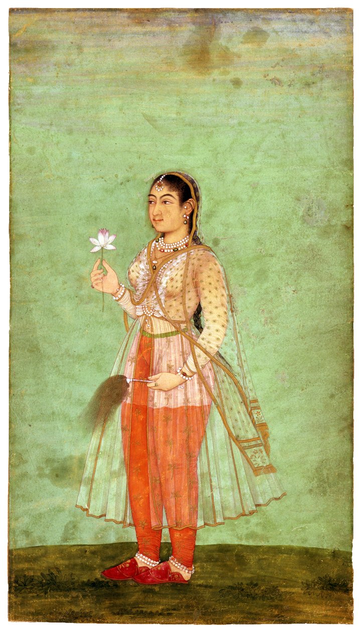 Eine Dame mit Blume und Fliegenwedel, ca. 1630 von Indian Art