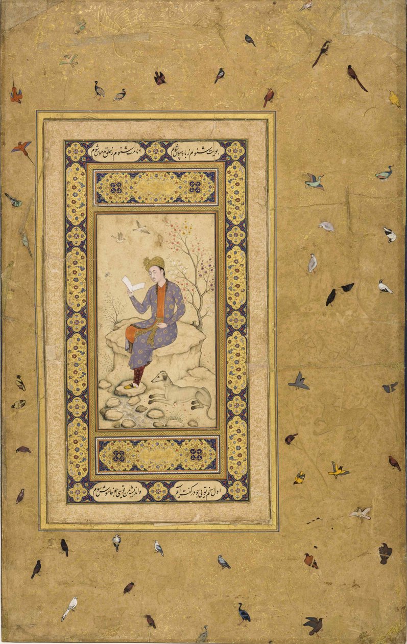 Junger Mann, der in einer Landschaft liest, ca. 1608-1610 von Indian Art.