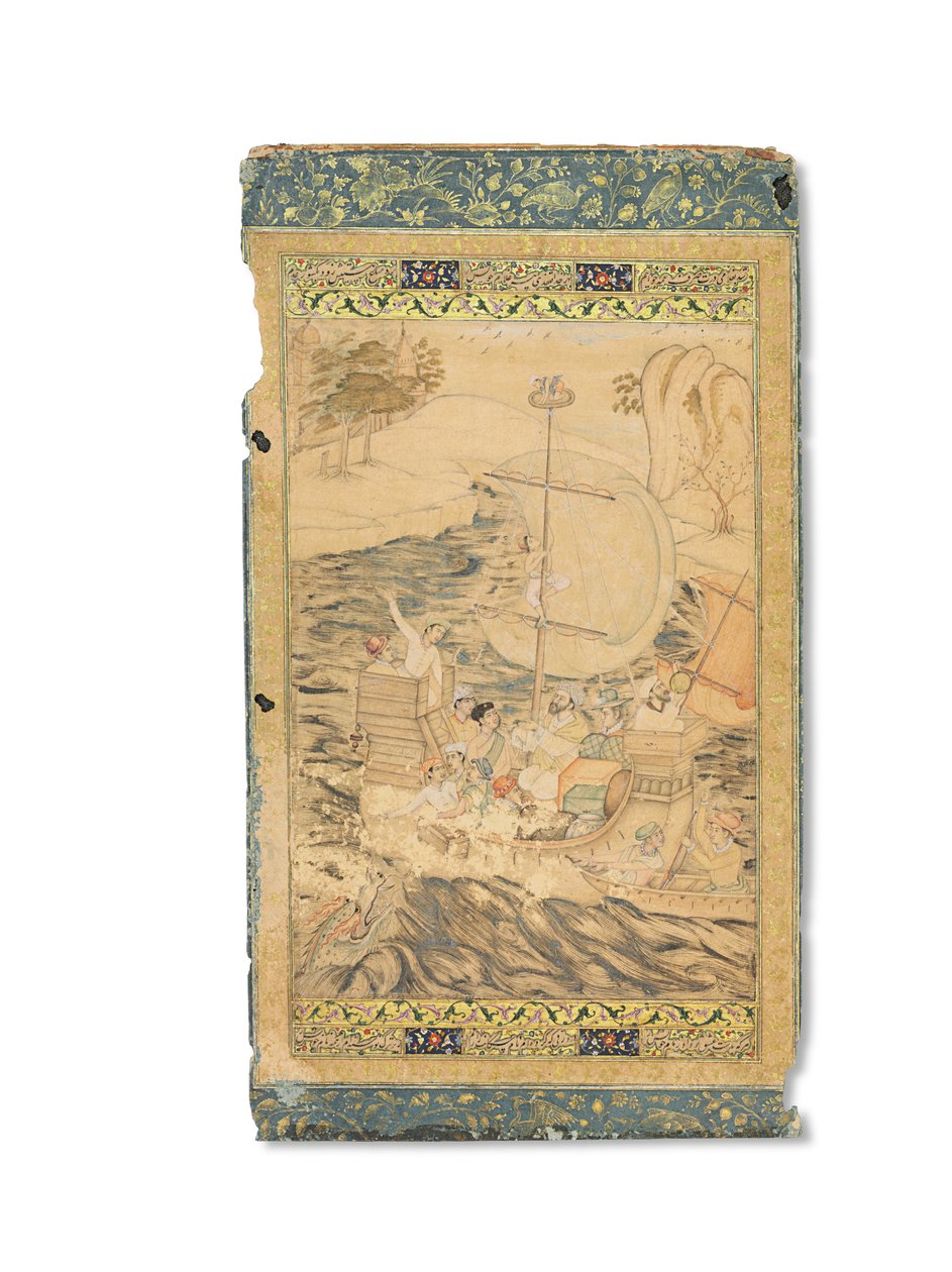 Eine Karavelle, die von einem Seeungeheuer angegriffen wird, Mughal Indien, ca. 1590 von Indian School