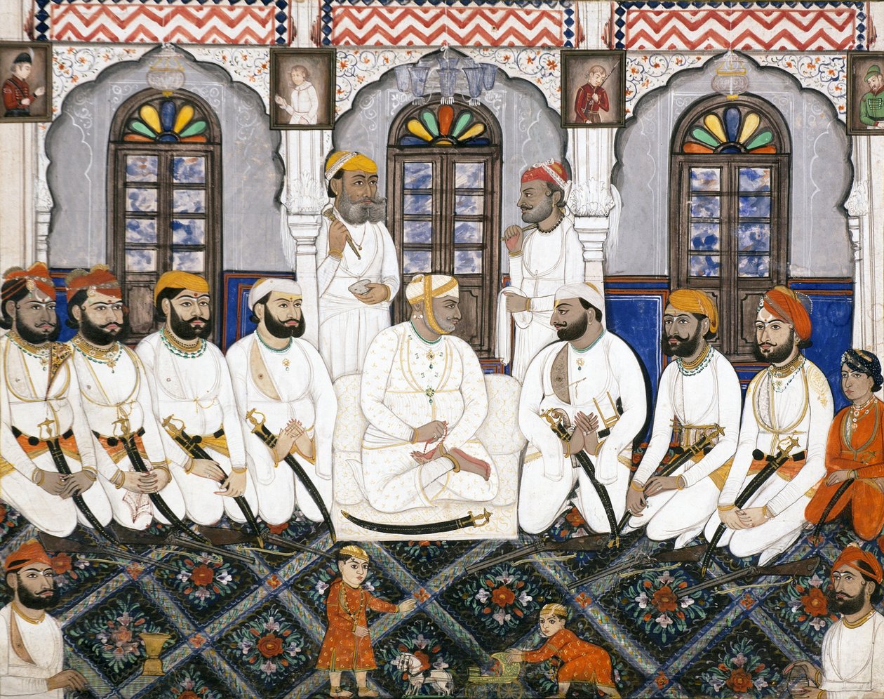 Ein Jaipur-Raja, gekleidet für den Gottesdienst im Durbar, ca. 1845 von Indian School