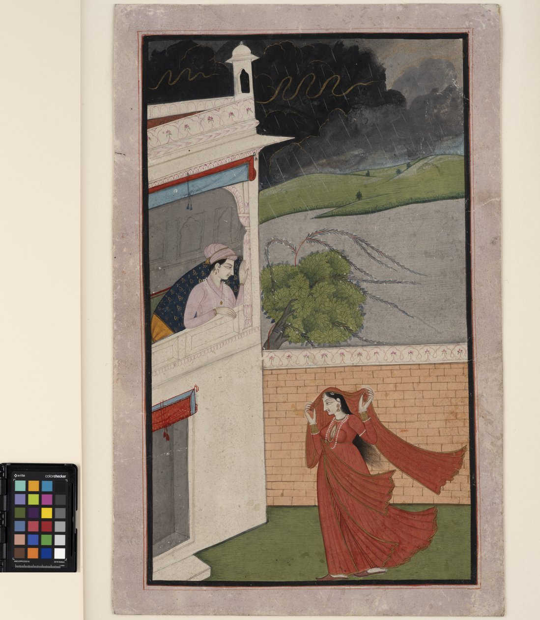 Eine Dame kommt bei einem Regensturm zum Haus ihres Liebhabers von Indian School