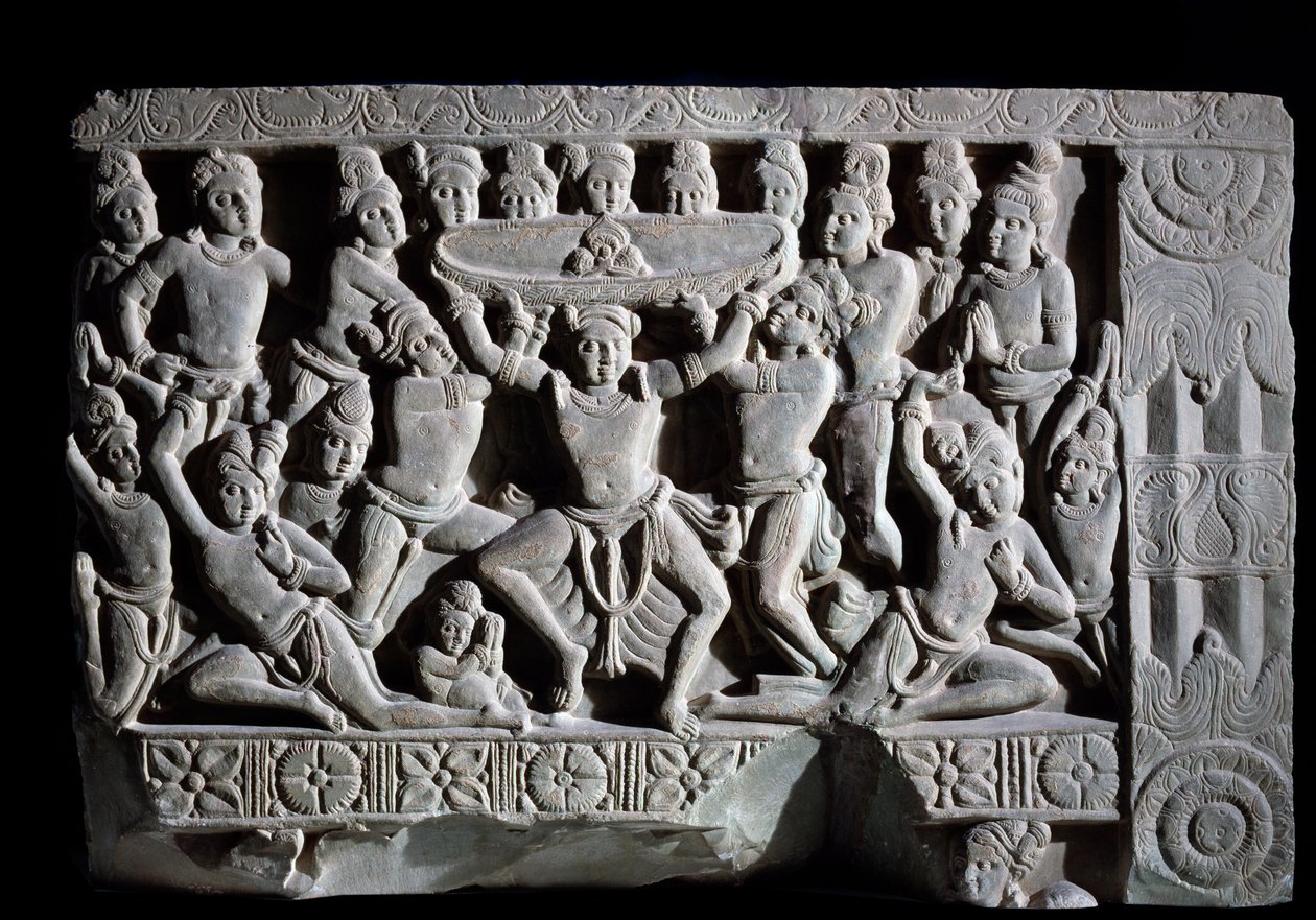 Anbetung des Turbans (Fragment eines Reliefs) von Indian School