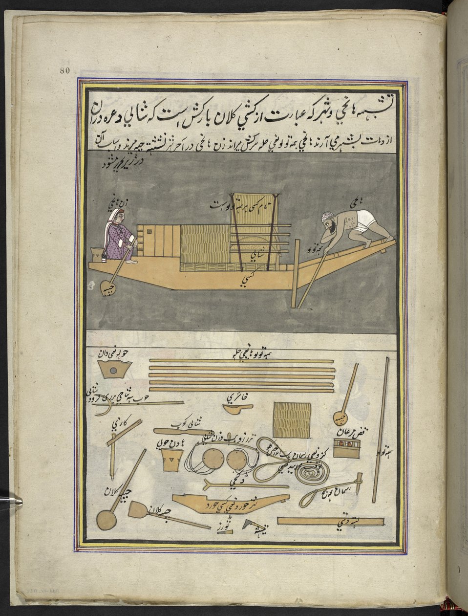 Bootsmann und Frau, die Reislager transportieren von Indian School
