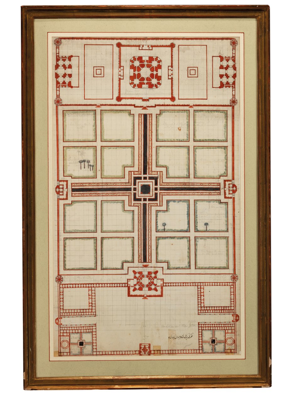 Früher schematischer Plan der Gärten des Taj Mahal, Agra, Nordindien, ca. 1805 von Indian School