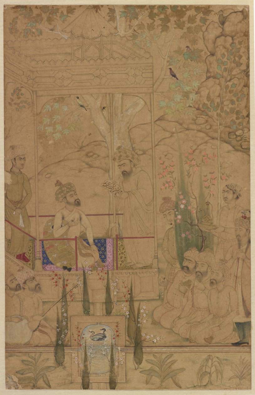 Kaiser Babur mit Begleitern in einem Garten, ca. 1590 von Indian School