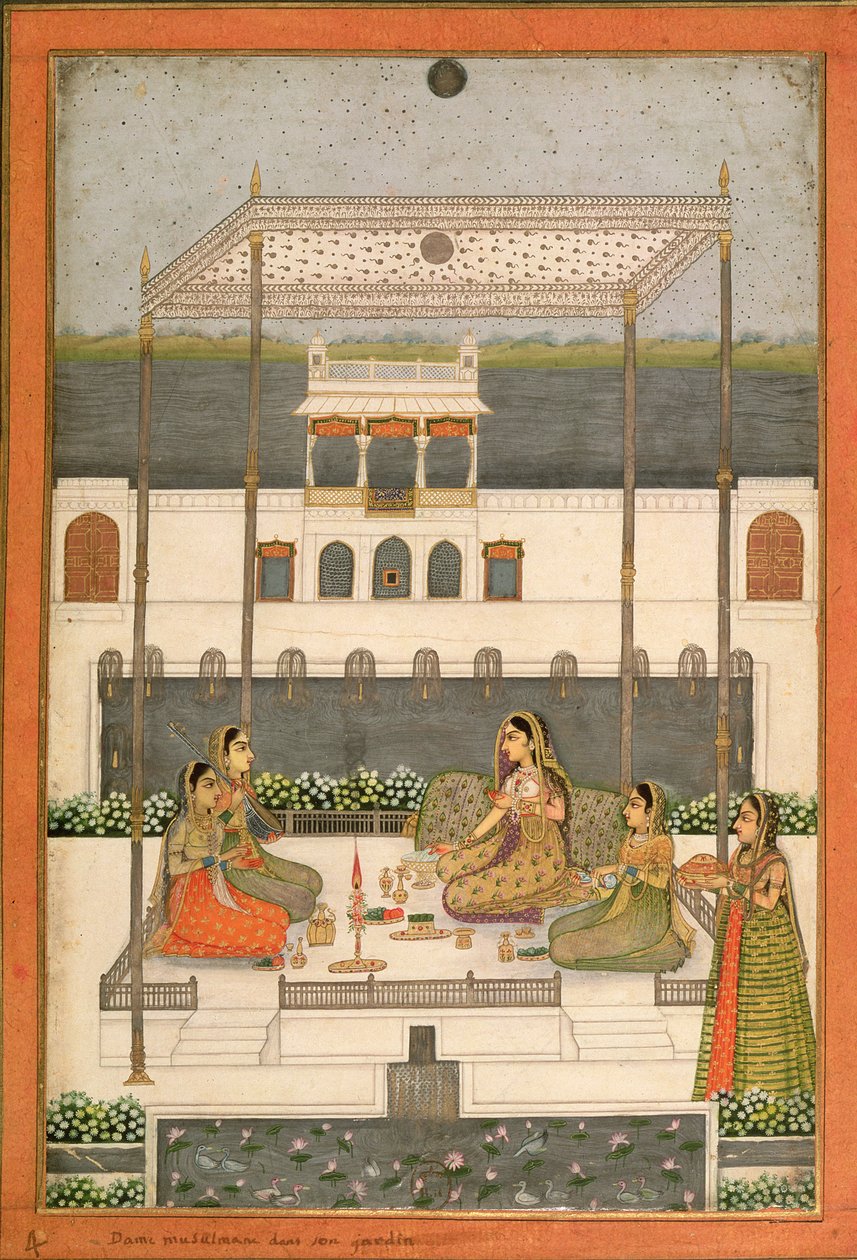 Abendgesellschaft im Garten eines Mogulpalastes, Lucknow oder Murshidabad, Westbengalen, 1760 von Indian School