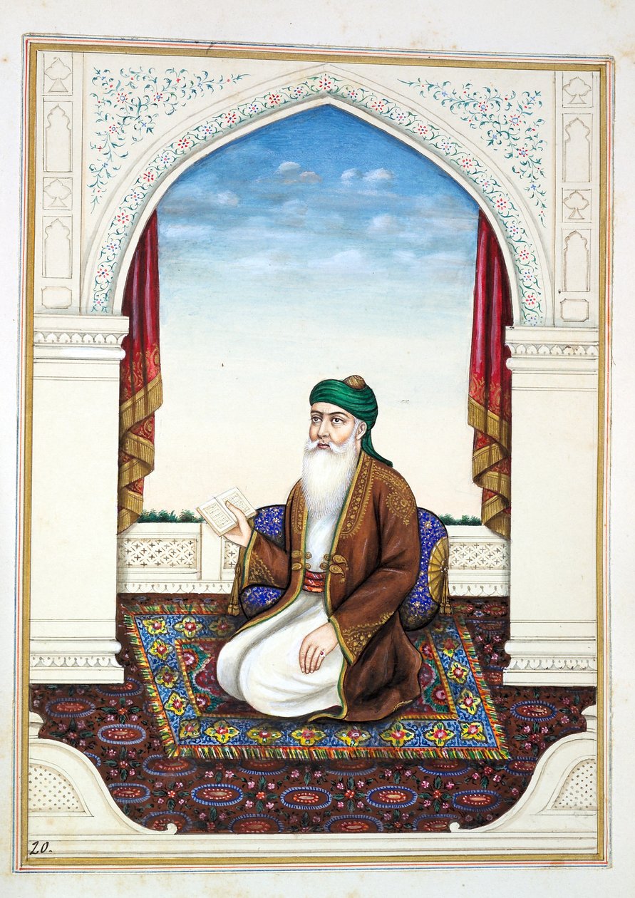 Fakir Syad Nur-o-Deen, aus Das Königreich Punjab, seine Herrscher und Häuptlinge, Band I, ein Band mit 27 Aquarellstudien eines unbekannten indischen Künstlers, ca. 1840 von Indian School