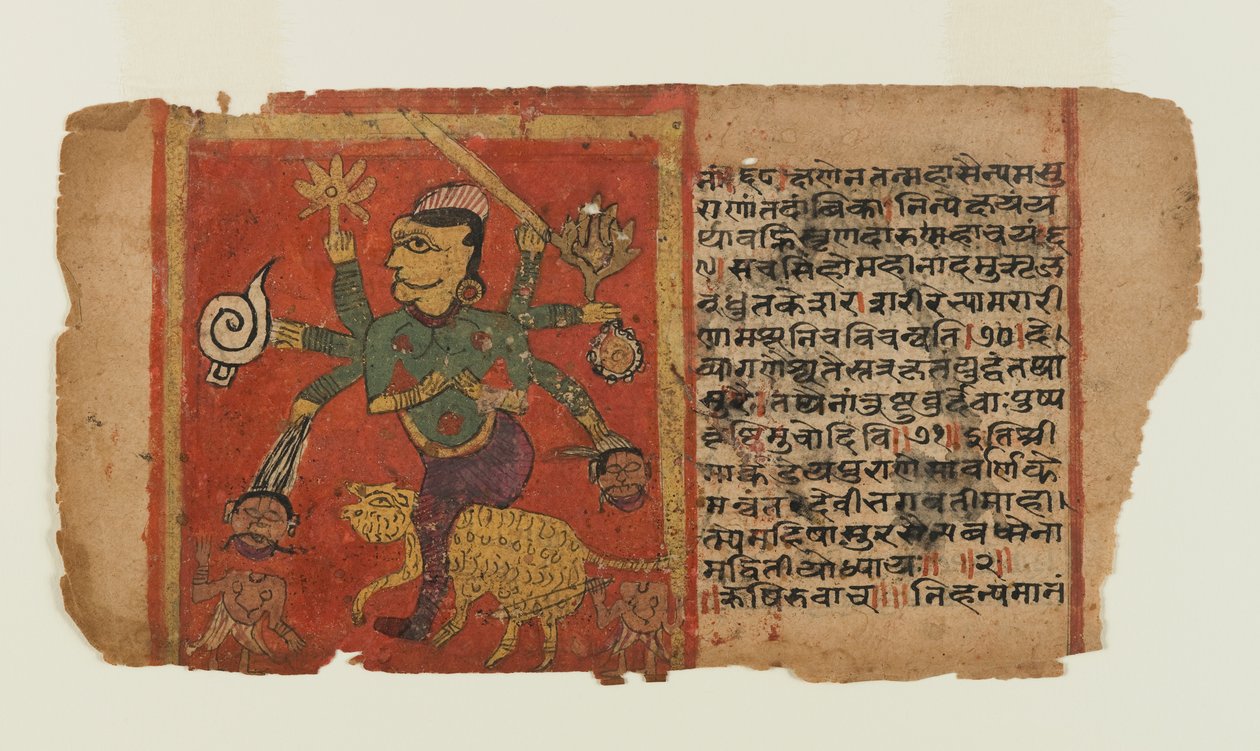 Folio aus einer verstreuten Devi-Serie: Durga tötet Dämonen von Indian School