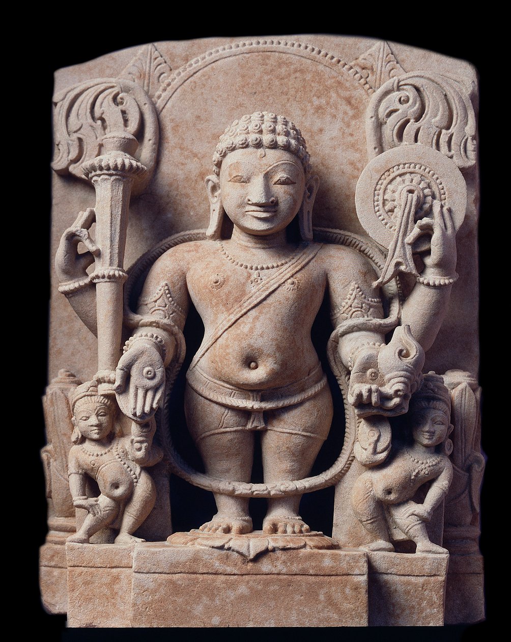 Hinduismus: Darstellung von Vishnu - Skulptur aus Sandstein, Mathura-Schule, Kuschana-Reich von Indian School