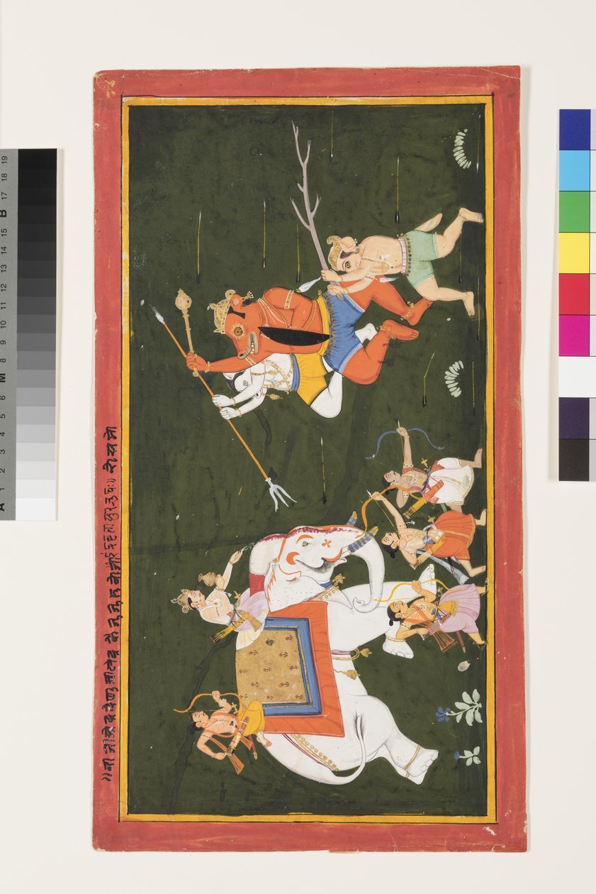 Indra kämpft gegen den Dämon Vritrasura, 1680-1700 von Indian School