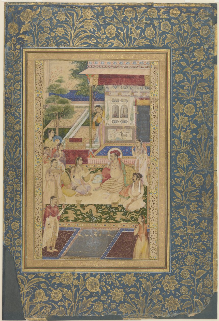 Jahangir und Prinz Khurram werden von Nur Jahan unterhalten, um 1640-50 von Indian School