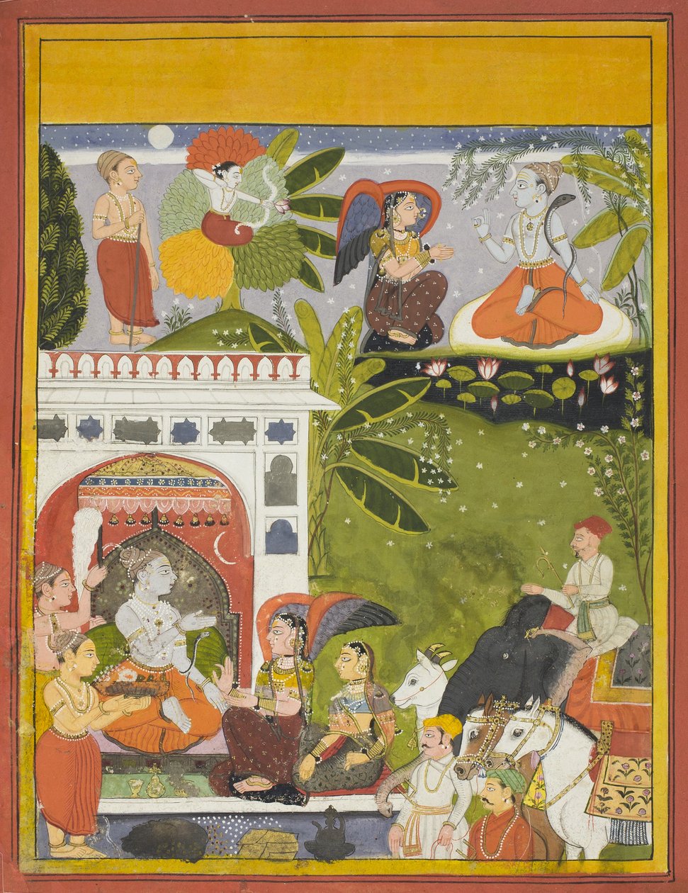 Kama schießt einen Liebespfeil auf Shiva, Seite aus einer Kopie des Gita-Gauri, Lied der Gauri, ca. 1675-80 von Indian School