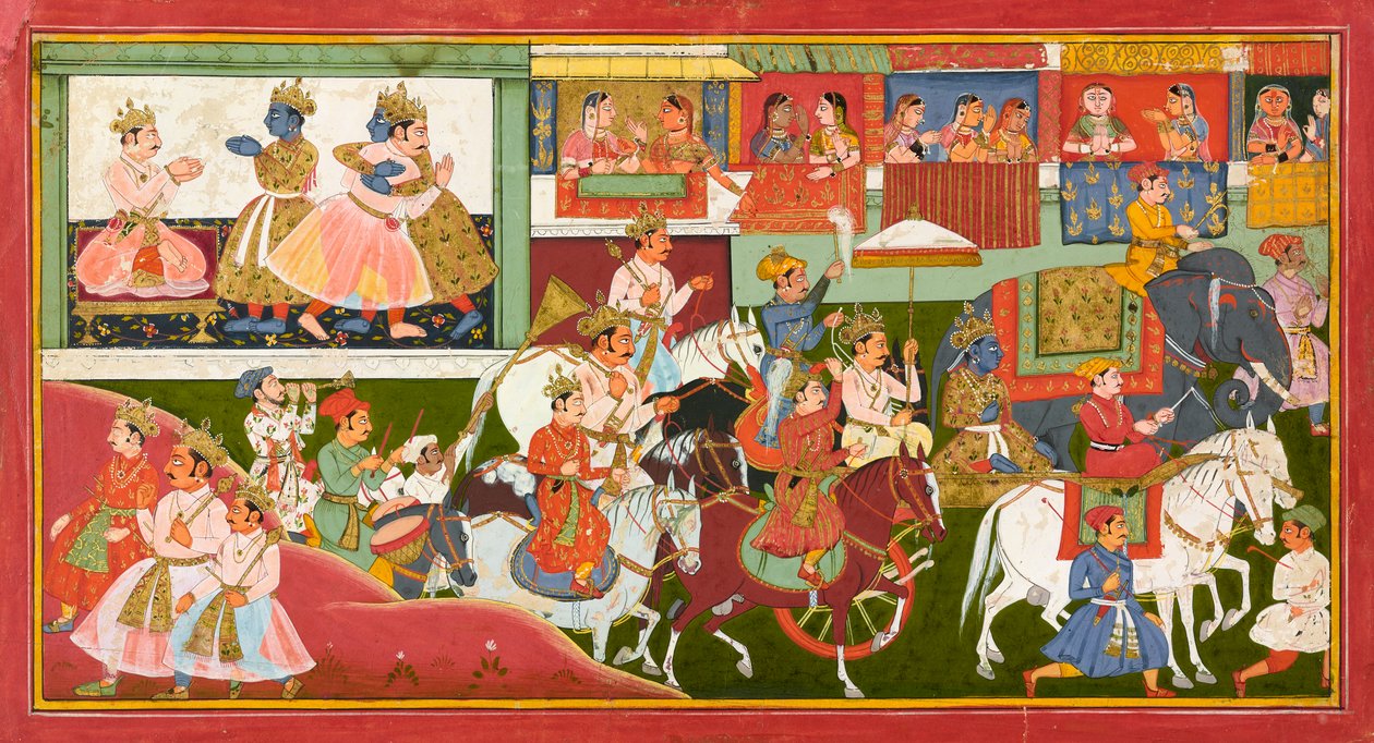 Krishna verabschiedet sich, Folio aus einem Bhagavata Purana, ca. 1680-1690 von Indian School
