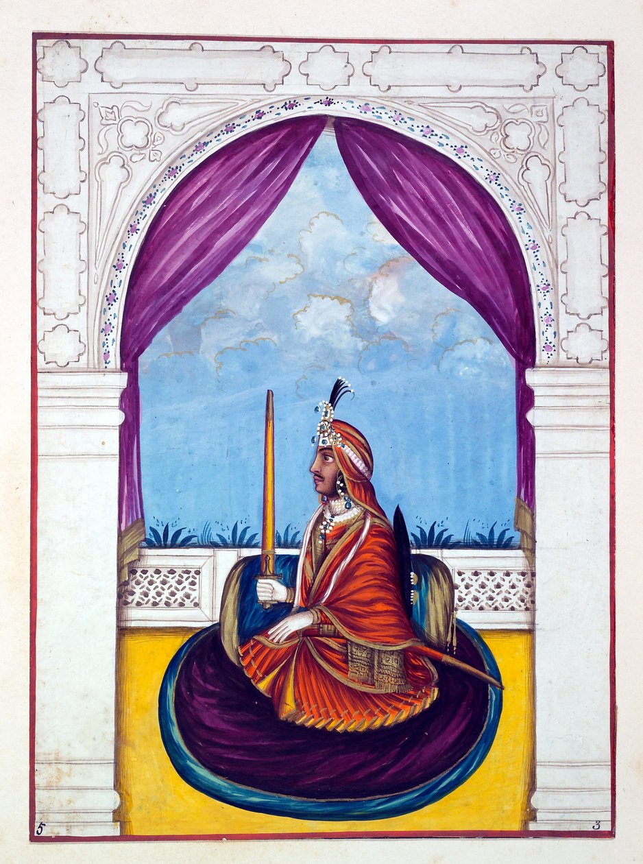 Maharajah Nao Nihal Singh, aus Das Königreich Punjab, seine Herrscher und Häuptlinge, Band I, ein Band mit 27 Aquarellstudien eines unbekannten indischen Künstlers, ca. 1840 von Indian School