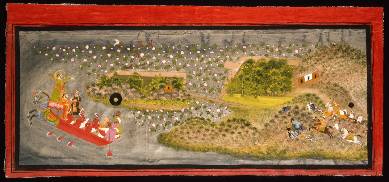 Maharana Jagat Singh II beim Falken- und Wildschweinjagd von Indian School
