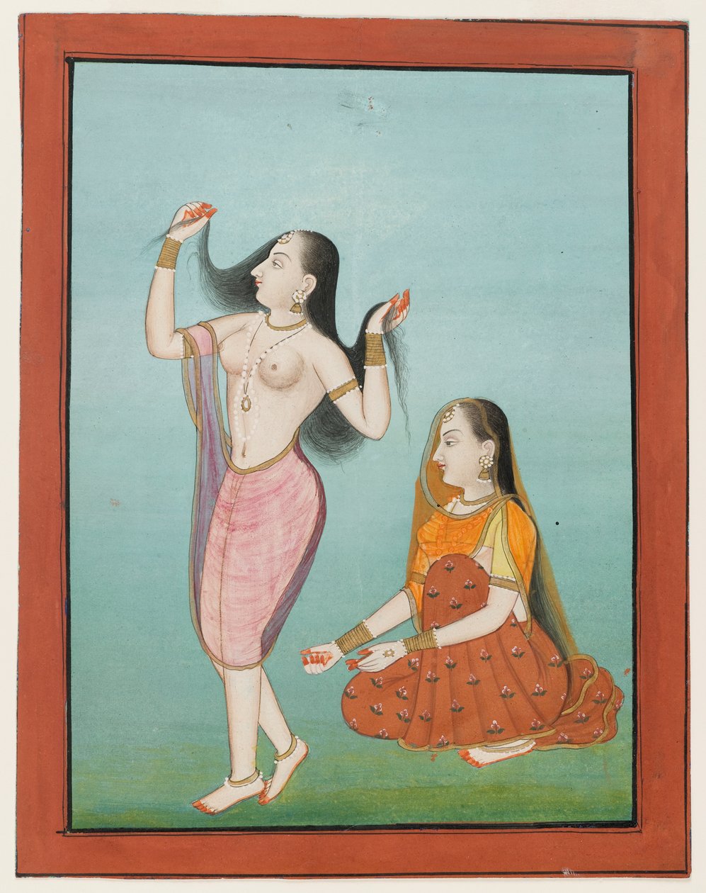 Miniaturmalerei einer Dame bei ihrer Toilette von Indian School