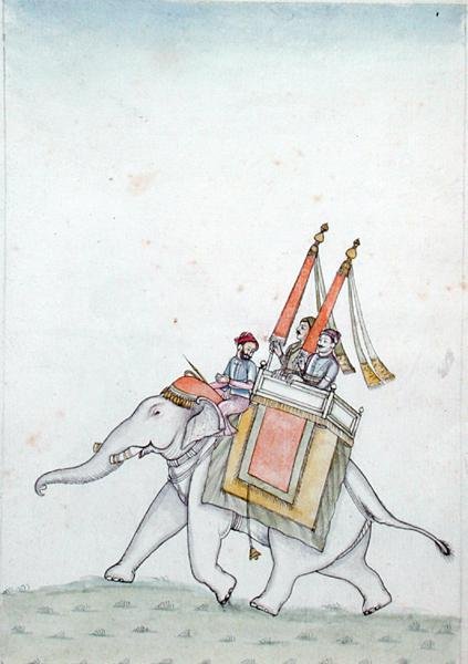 Porträt eines Prinzen auf einem Elefanten reitend, frühes 19. Jahrhundert von Indian School