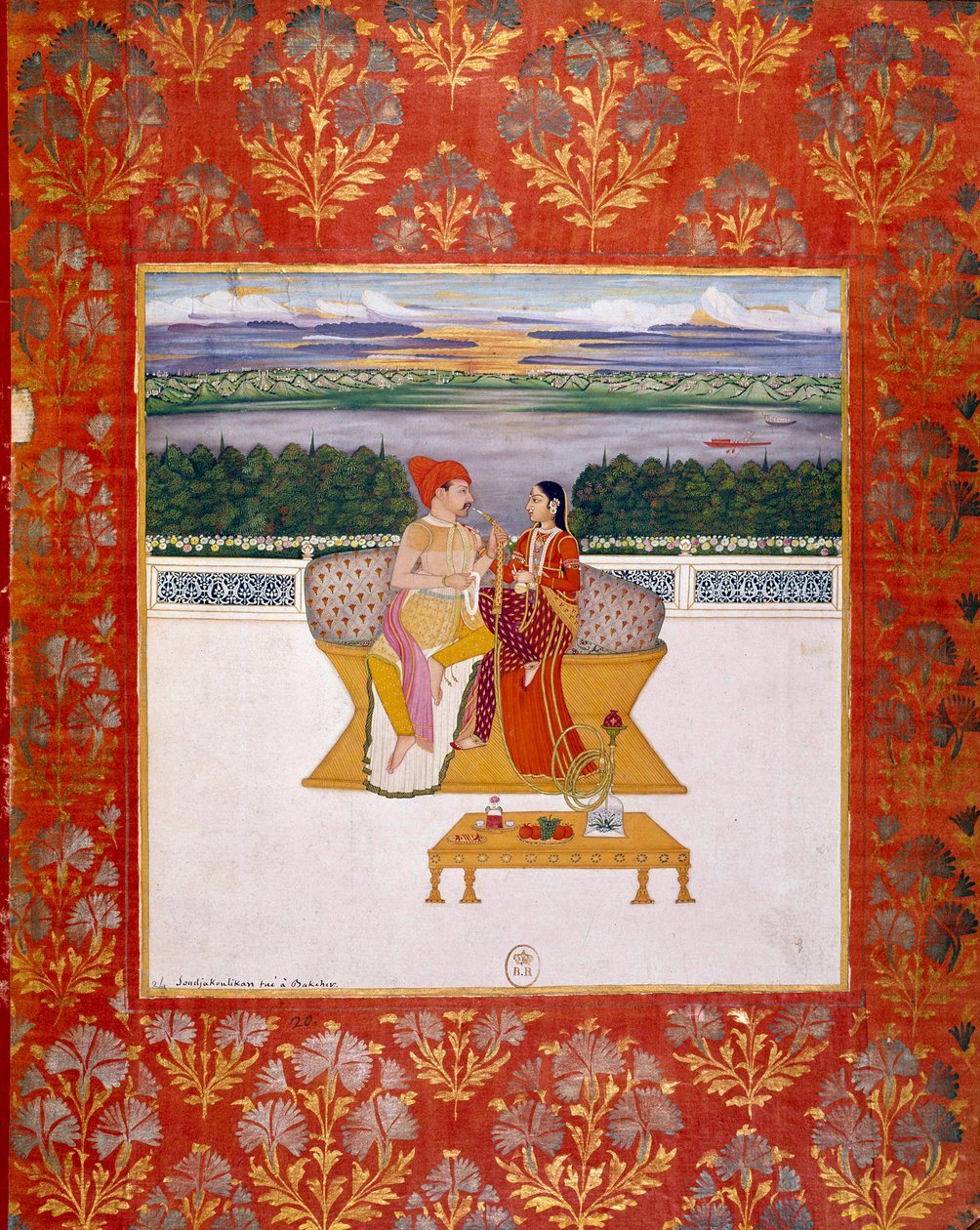 Prinz Sudjakoulikan mit einer Dame. Indische Miniatur aus der Schule von Lucknow. 1760. Paris, B.N. von Indian School