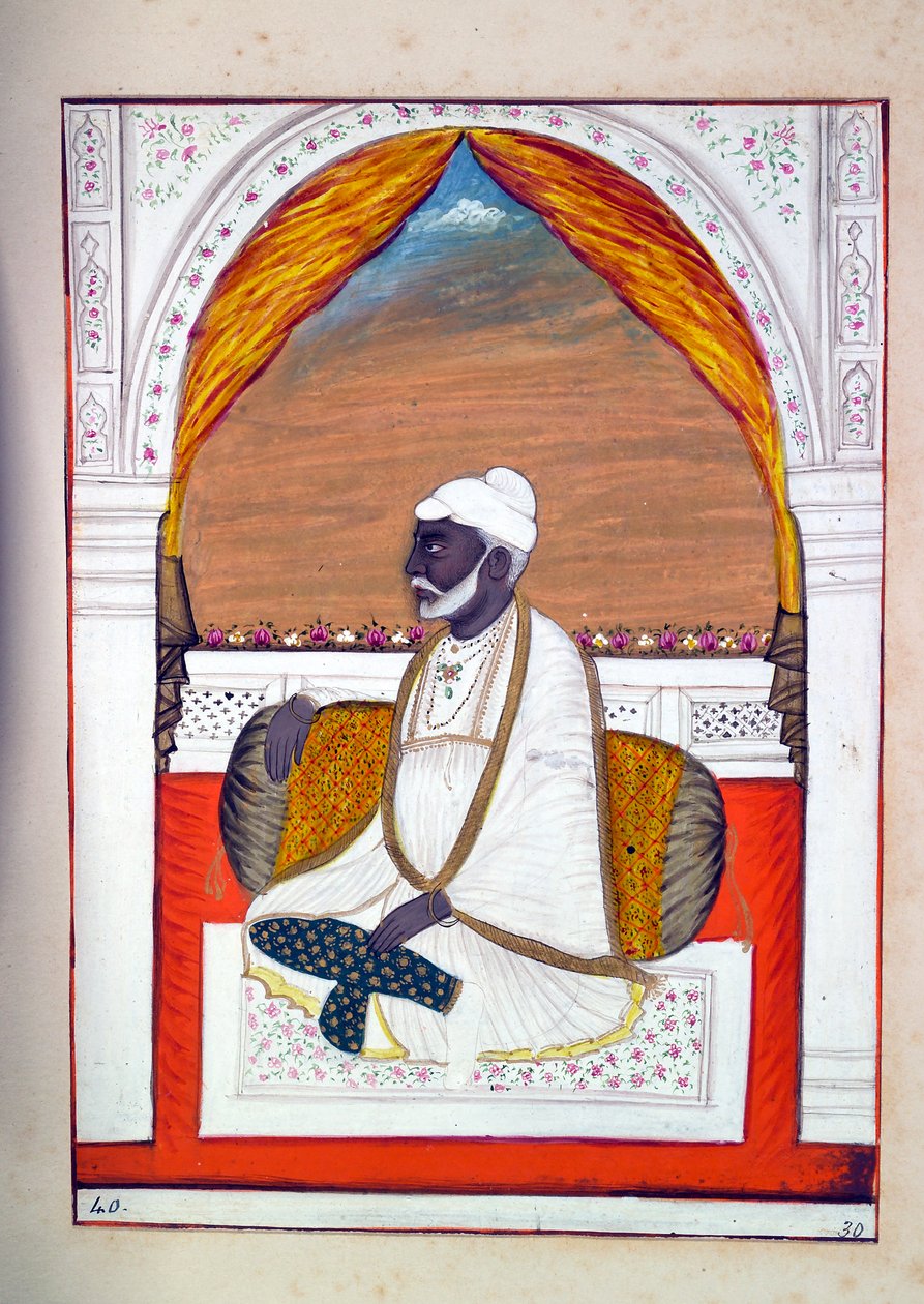Pundit Madhosudan, aus Das Königreich Punjab, seine Herrscher und Häuptlinge, Band II, ein Band mit 30 Aquarellstudien eines unbekannten indischen Künstlers, ca. 1840 von Indian School