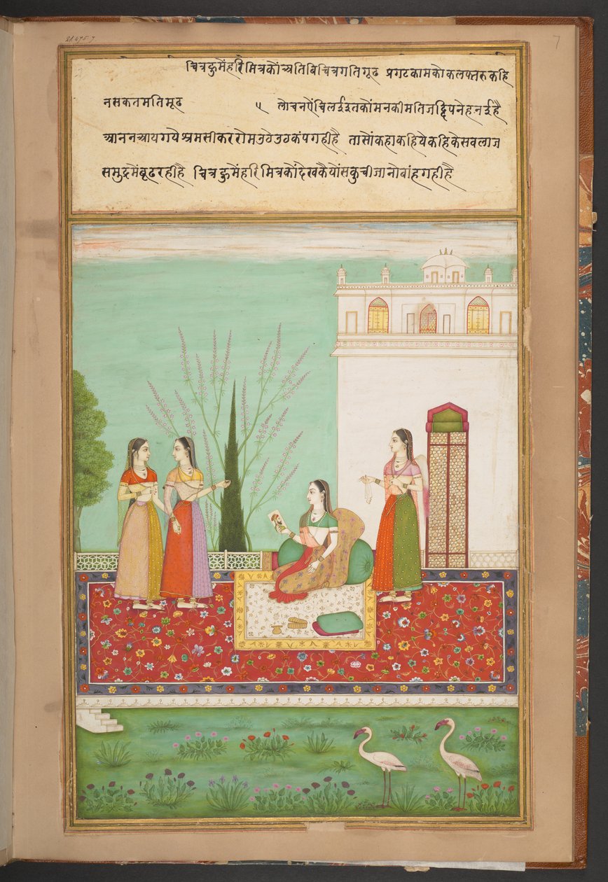 Radhas geheimes Treffen [mit ihrem Liebhaber] durch ein Gemälde von Indian School