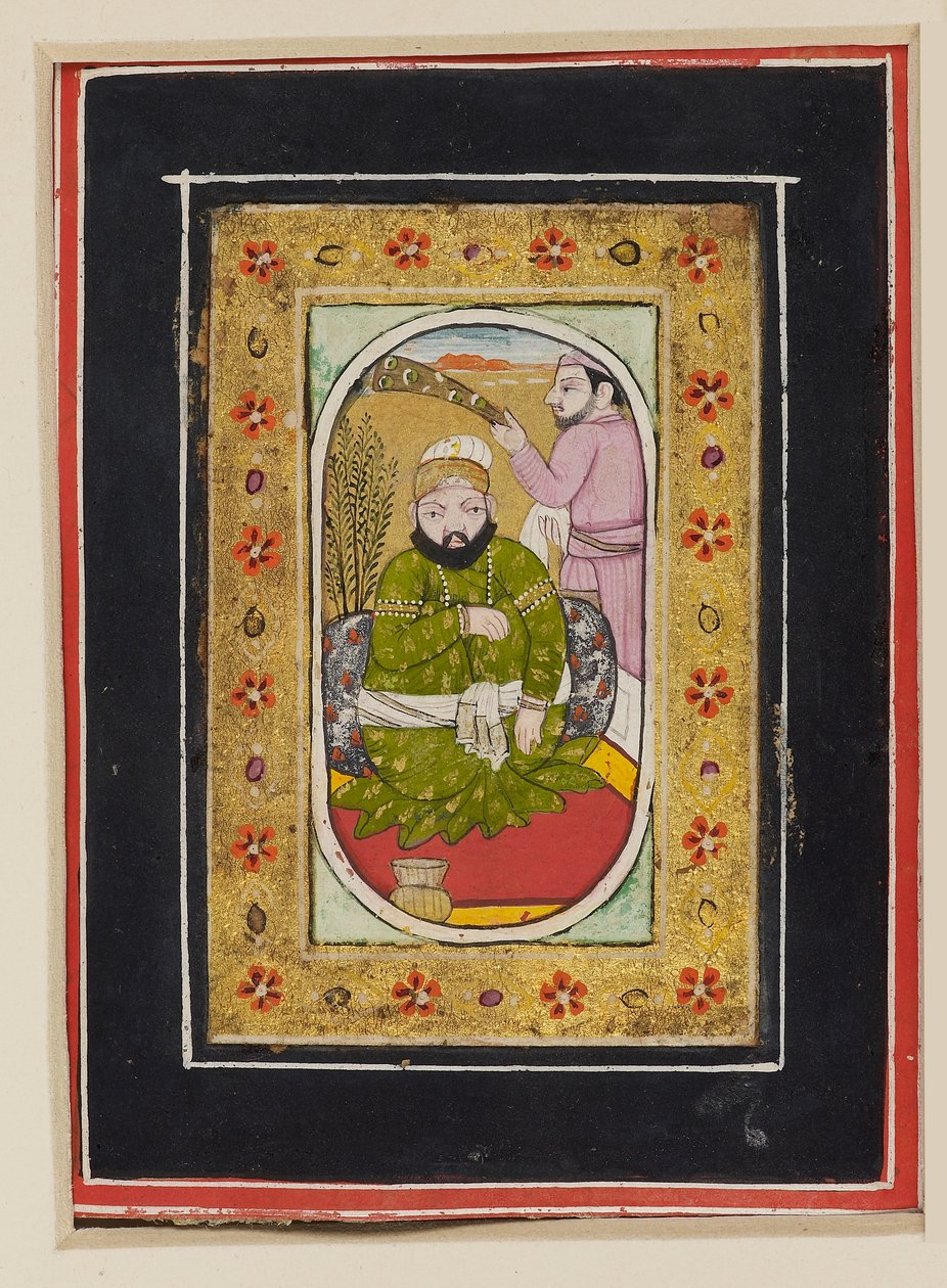 Herrscher in einem grünen Jama, begleitet von einem Morchal-Träger, 2. Hälfte des 18. Jahrhunderts von Indian School