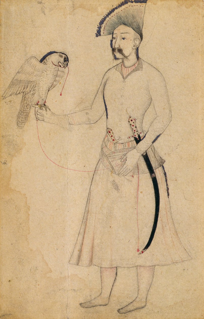 Schah Abbas I. von Persien (1588-1629) mit einem Falken, nach einem Original aus dem frühen 17. Jahrhundert, Mogul, frühes 19. Jahrhundert von Indian School