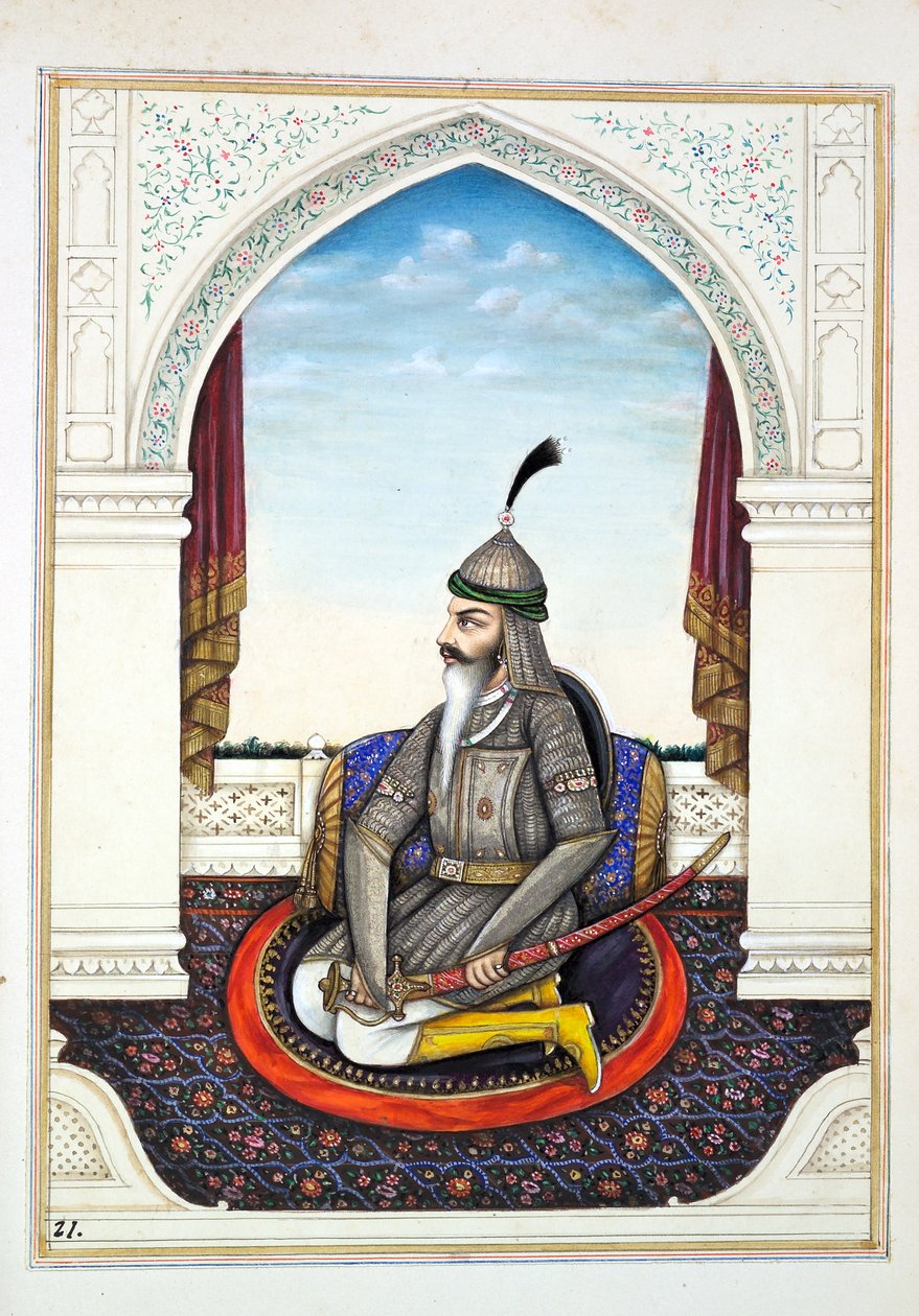 Sirdar Harri Singh, aus Das Königreich Punjab, seine Herrscher und Häuptlinge, Band I, ein Band mit 27 Aquarellstudien eines unbekannten indischen Künstlers, ca. 1840 von Indian School