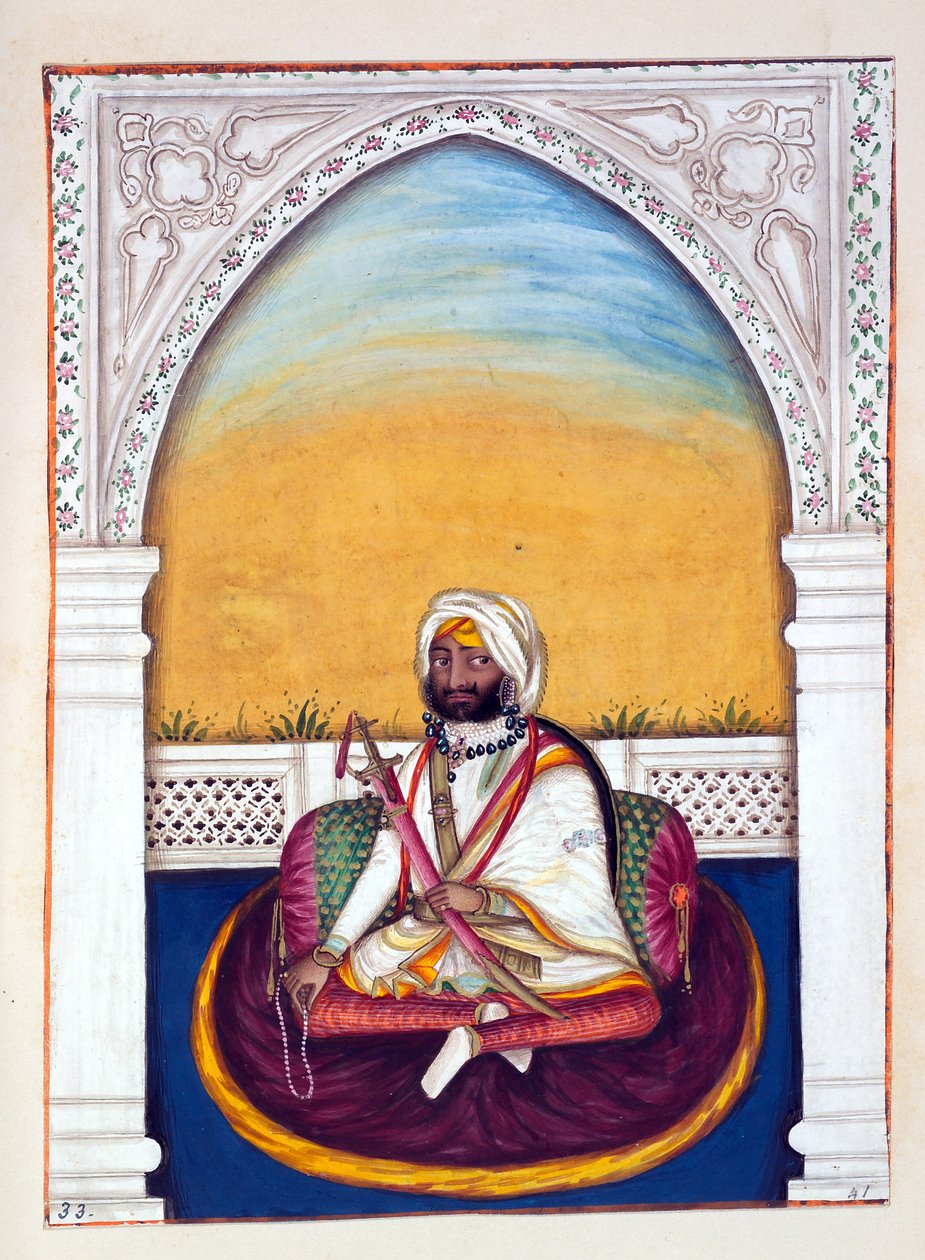 Sirdar Jowahir Singh, aus Das Königreich Punjab, seine Herrscher und Häuptlinge, Band II, ein Band mit 30 Aquarellstudien eines unbekannten indischen Künstlers, ca. 1840 von Indian School