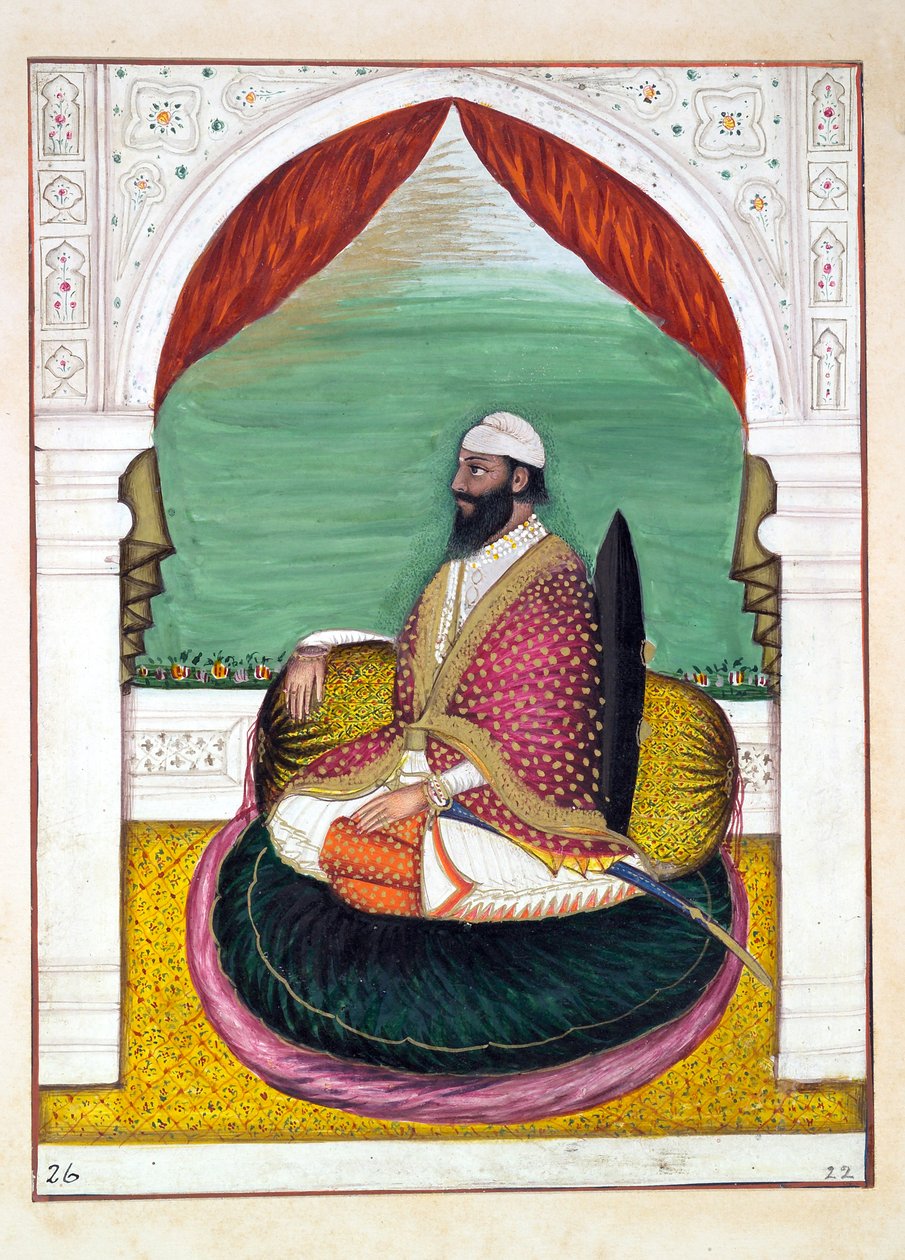 Sirdar Mangal Singh, aus Das Königreich Punjab, seine Herrscher und Häuptlinge, Band I, ein Band mit 27 Aquarellstudien eines unbekannten indischen Künstlers, ca. 1840 von Indian School