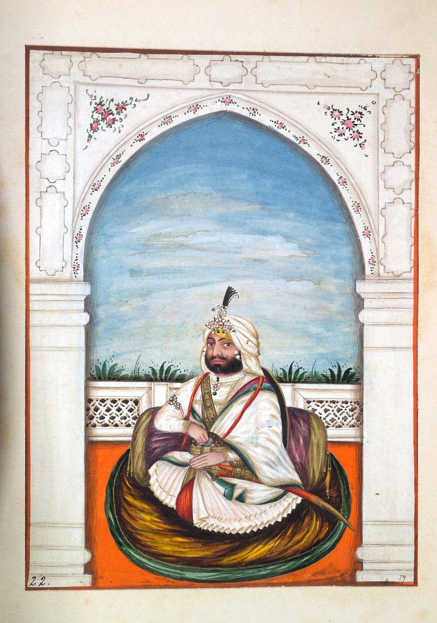 Sirdir Ajit Singh, aus Das Königreich Punjab, seine Herrscher und Häuptlinge, Band I, ein Band mit 27 Aquarellstudien eines unbekannten indischen Künstlers, ca. 1840 von Indian School