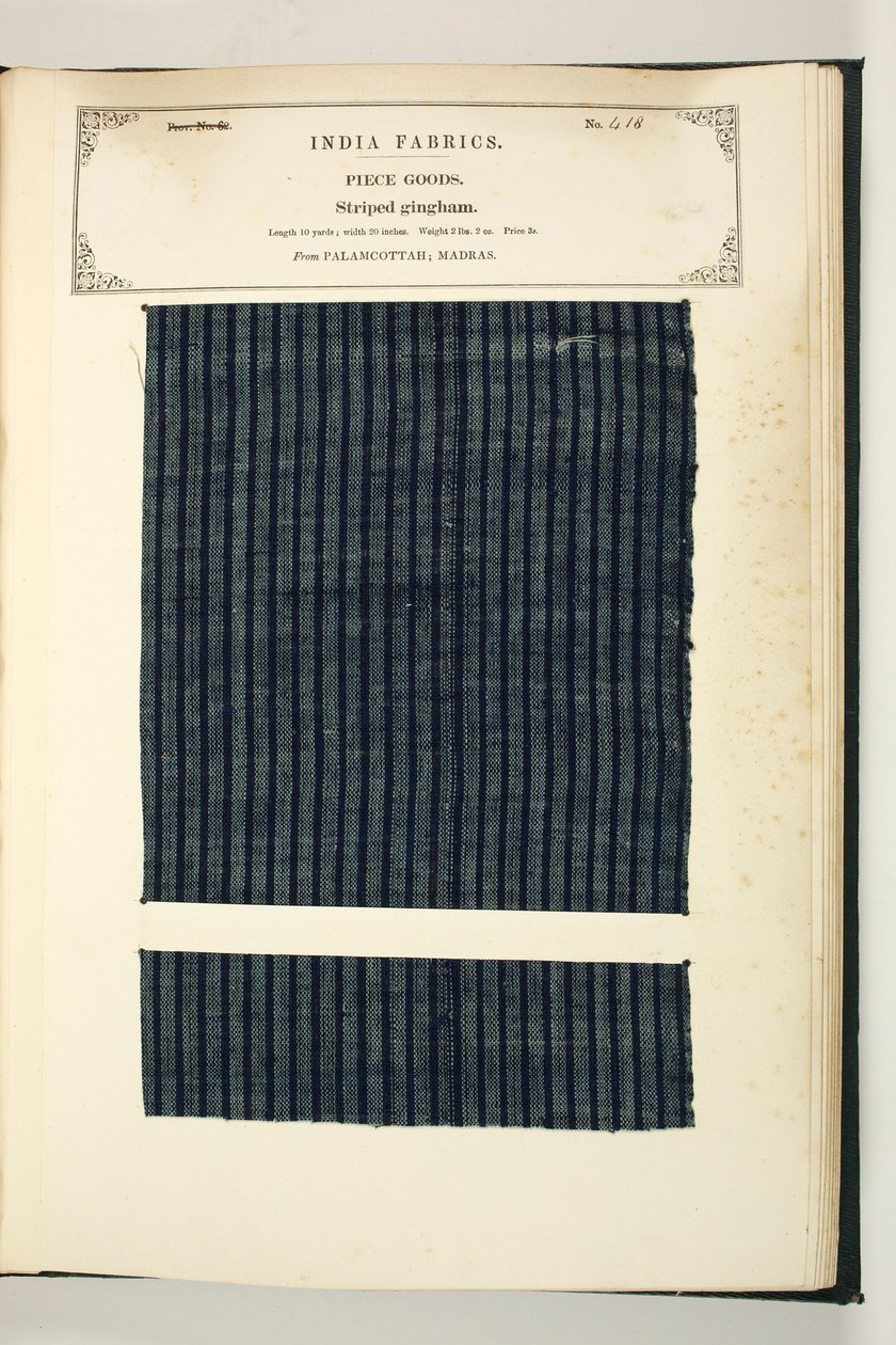 Gestreiftes Gingham, Palamcottah, Madras, Stückwaren, aus der Sammlung der Textilhersteller Indiens, von John Forbes Watson, veröffentlicht 1866 von Indian School