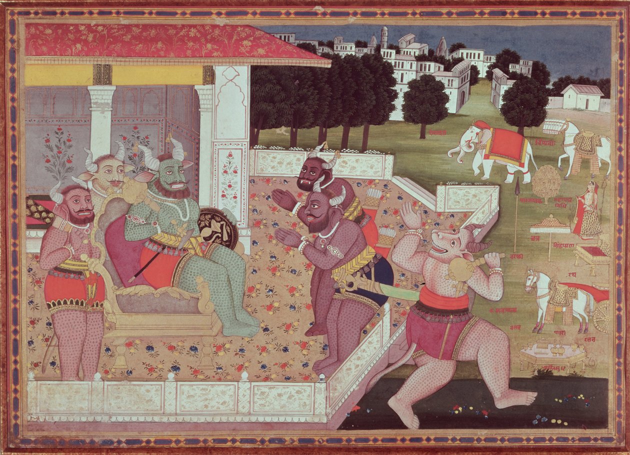 Der Asura Kumbha und sein Hof der Dämonen, ca. 1800 von Indian School