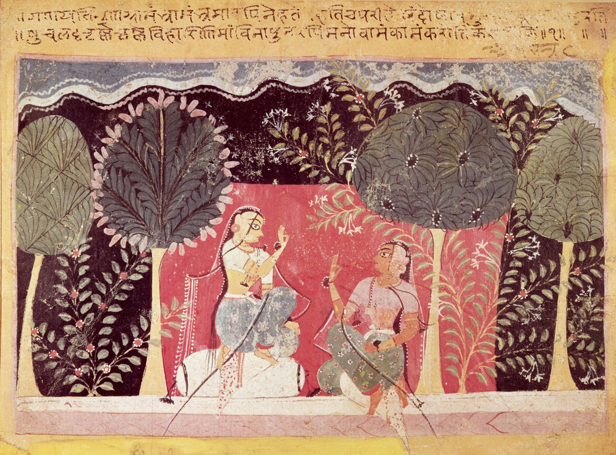 Zwei Prinzen in einem Garten, aus dem Gita Govinda von Indian School