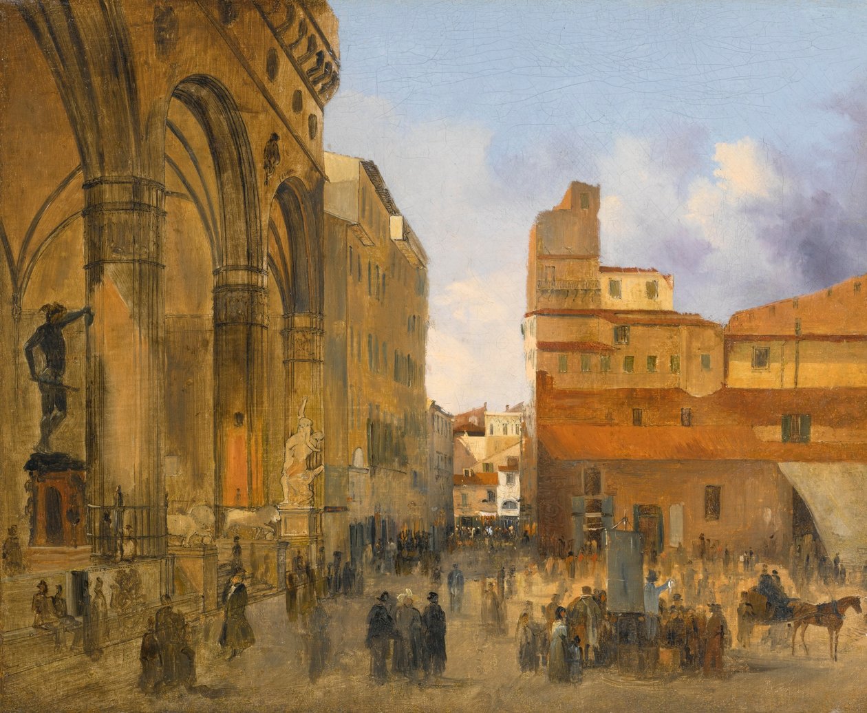 Florenz, Blick auf die Piazza della Signoria mit der Loggia dei Lanzi links von Ippolito Caffi