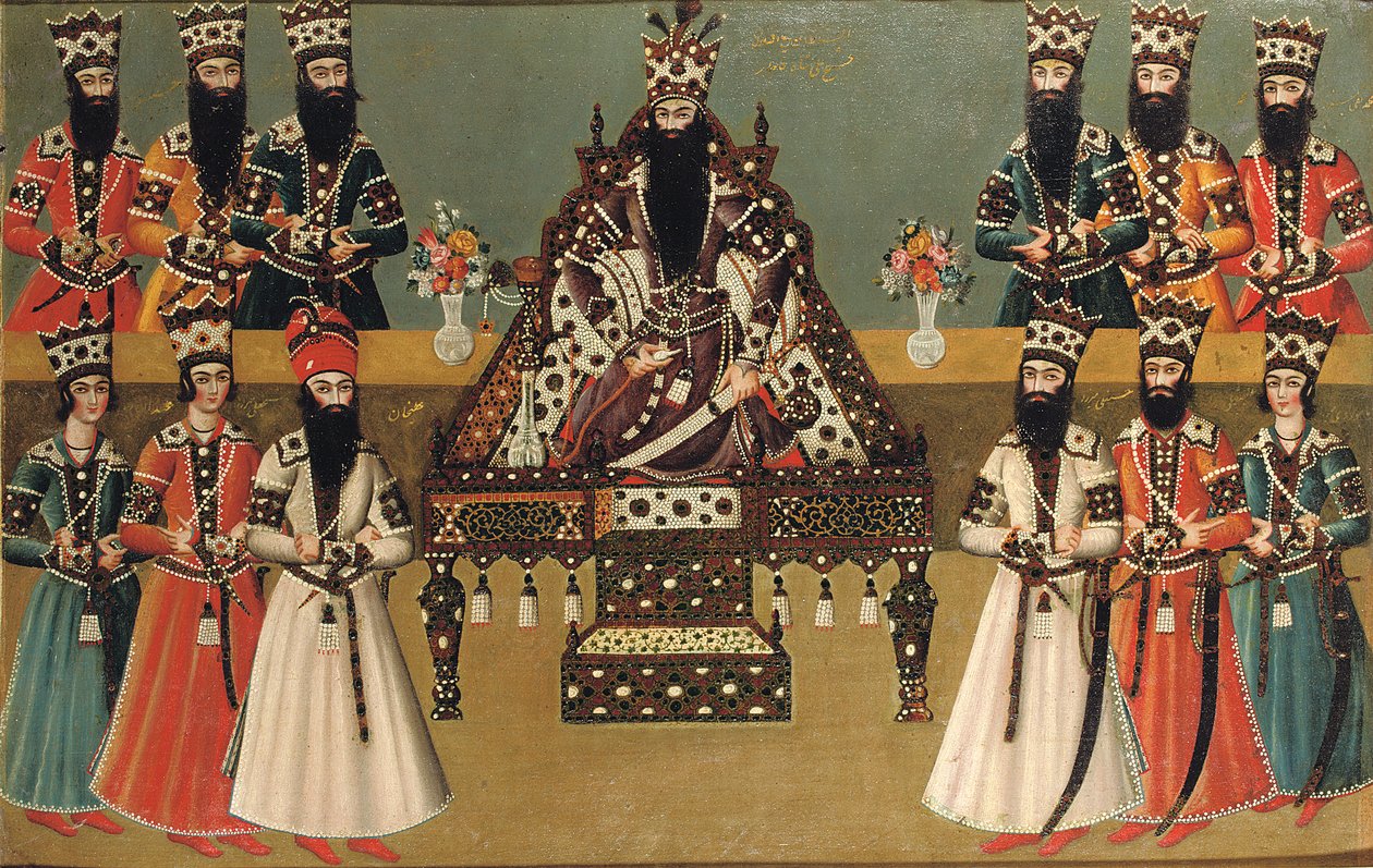 Fath Ali Shah und seine unmittelbaren Höflinge, ca. 1815 von Iranian School