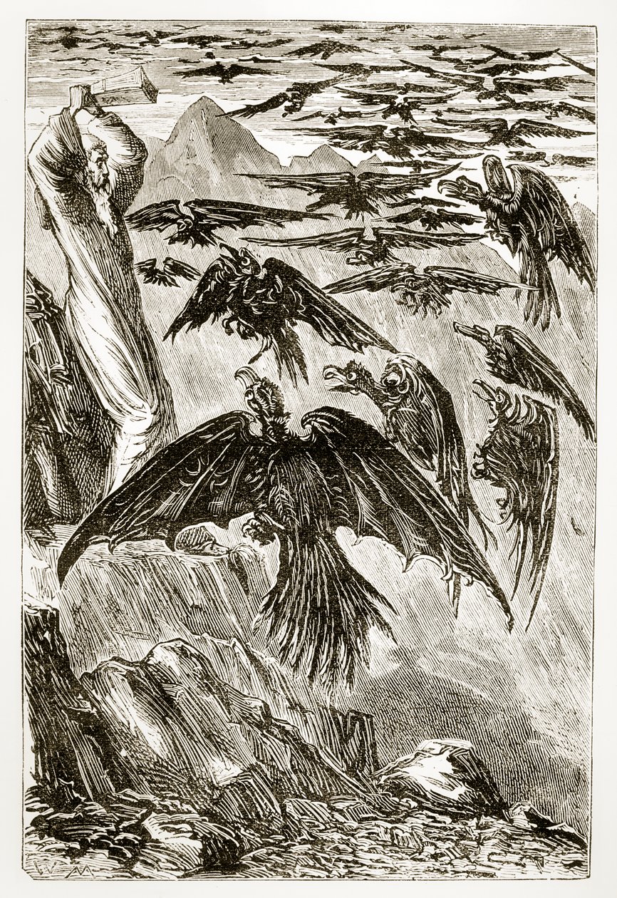 St. Patrick und die Dämonenvögel, aus The Trias Thaumaturga, oder Drei Wunderwirkende Heilige von Irland, von Mary Cusack (1829-99) veröffentlicht um 1890 von Irish School