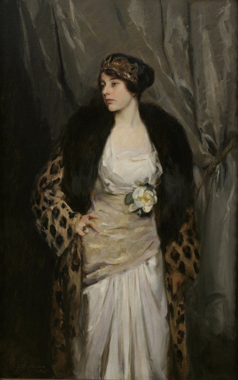 Gladys Wiles in einem Leopardenmantel (Der Leopardenmantel) von Irving Ramsay Wiles