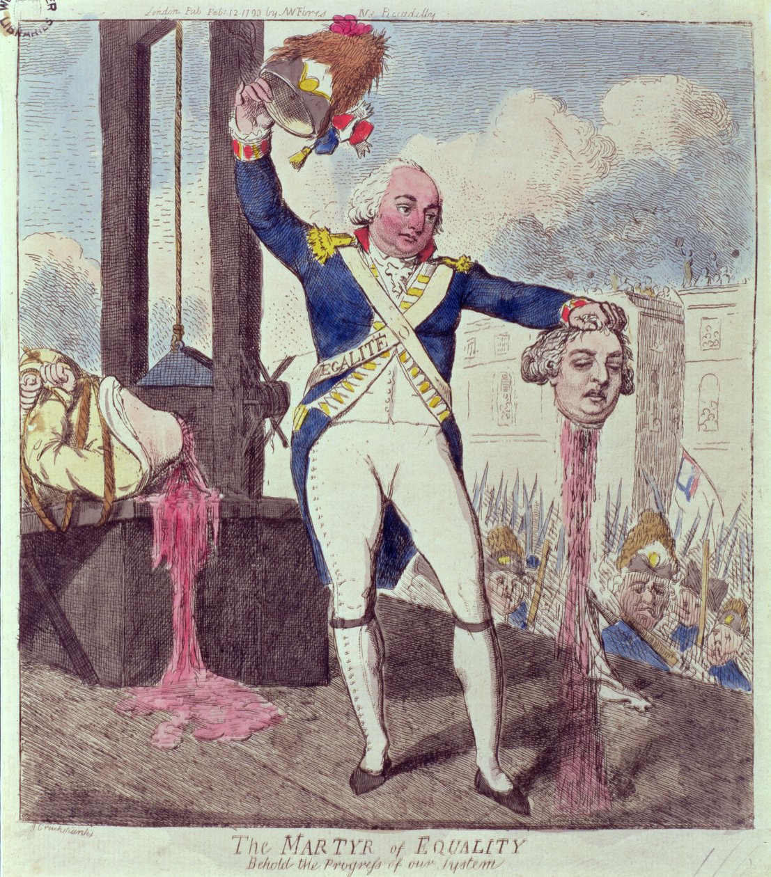Der Märtyrer der Gleichheit: Seht den Fortschritt unseres Systems, veröffentlicht von S.W. Fores, 1793 von Isaac Cruikshank