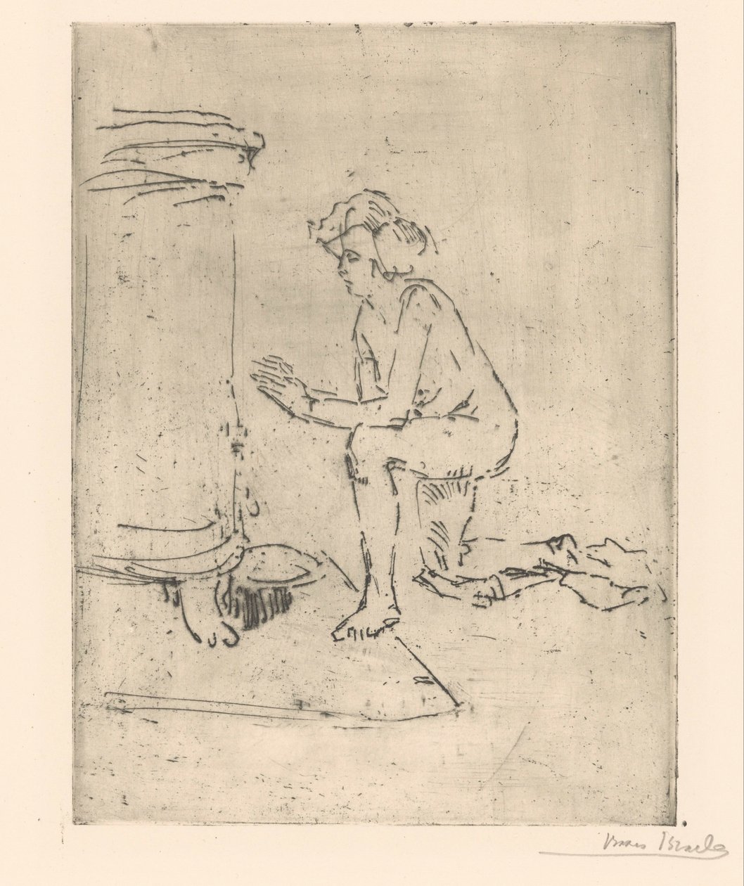 Kniendes Modell vor einem Ofen von Isaac Israels (signed by artist)