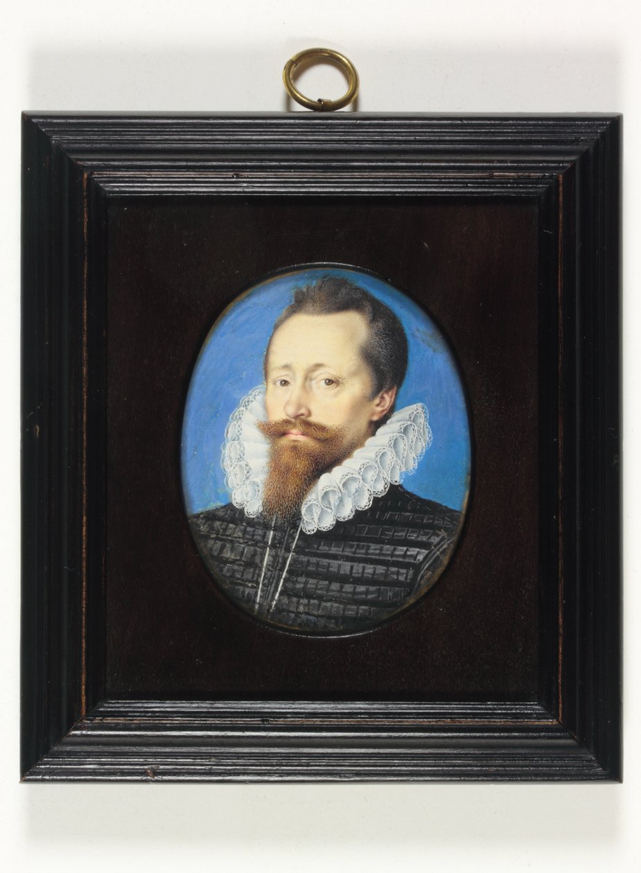 Ein Gentleman, vielleicht Edward Cecil, Viscount Wimbledon (Aquarell auf Pergament) von Isaac Oliver