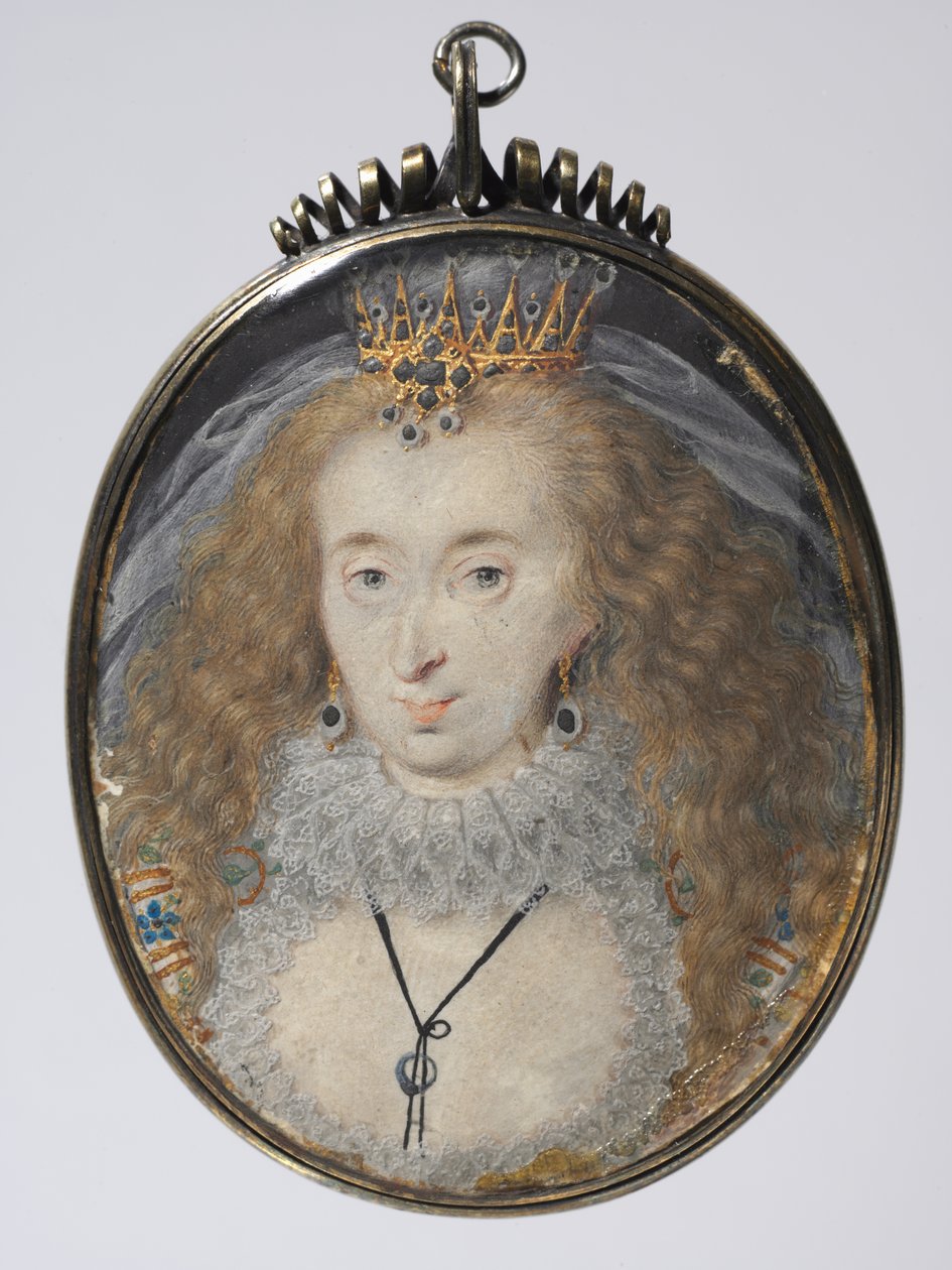 Porträt von Lucy Russell, Gräfin von Bedford, ca. 1608-16 (Aquarell auf Pergament mit Gold und Silber in einem versilberten Rahmen) von Isaac Oliver