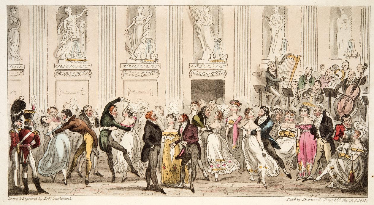 Der Ball der Zyprianer in den Argyle Rooms, aus The English Spy, veröffentlicht 1824 von Isaac Robert Cruikshank