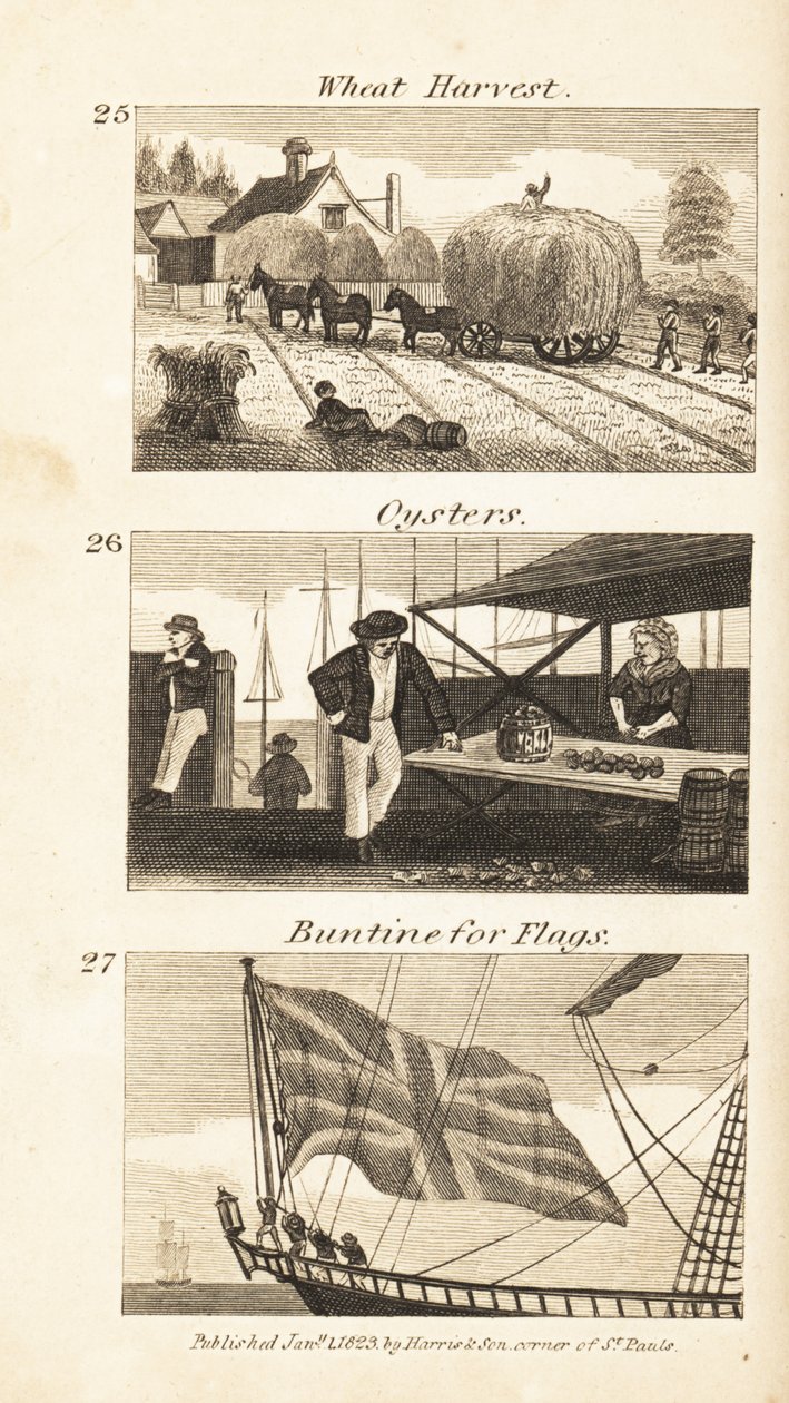 Berufe im Regency-England: Weizenernte, Austern und Buntine für Flaggen von Isaac Taylor