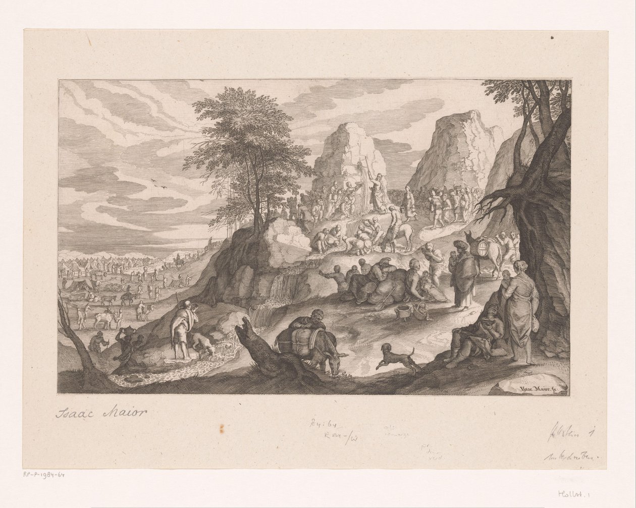 Landschaft mit Moses, der Wasser aus dem Felsen schlägt von Isaak Major