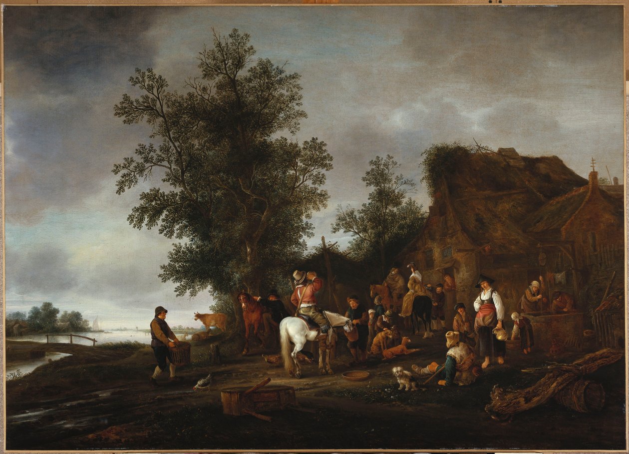 Reisende erfrischen sich in einer Taverne am Flussufer, 1664 von Isack van Ostade