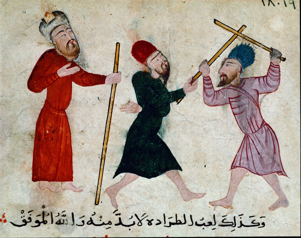 Islamische Kunst: Zeichnung auf Pergament aus der Fatimidenzeit - Stockspiel von Islamic School