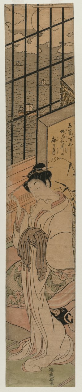 Kurtisane in einem Raum mit Blick auf die Bucht von Edo von Isoda Koryusai