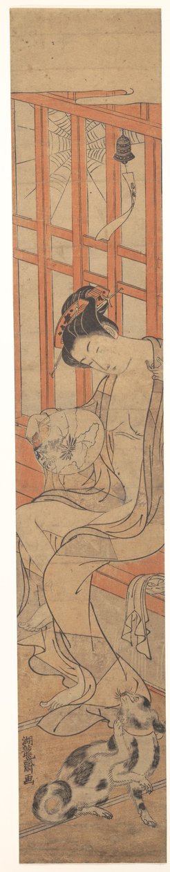 Frau fächert sich nach dem Bad von Isoda Koryusai