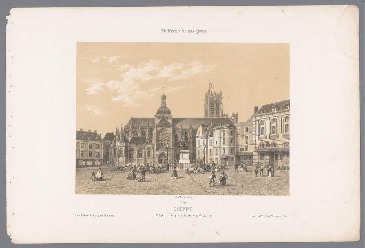 Ansicht der Kirche Saint-Jacques und der Statue von Duquesne in Dieppe von Isodore Laurent Deroy